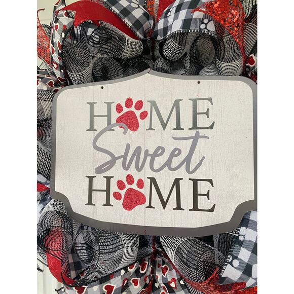 Home Sweet Home Paw Print Pet Dog Cat Mesh Wreath, Every Day Year Round Decor - Picture 5 of 8